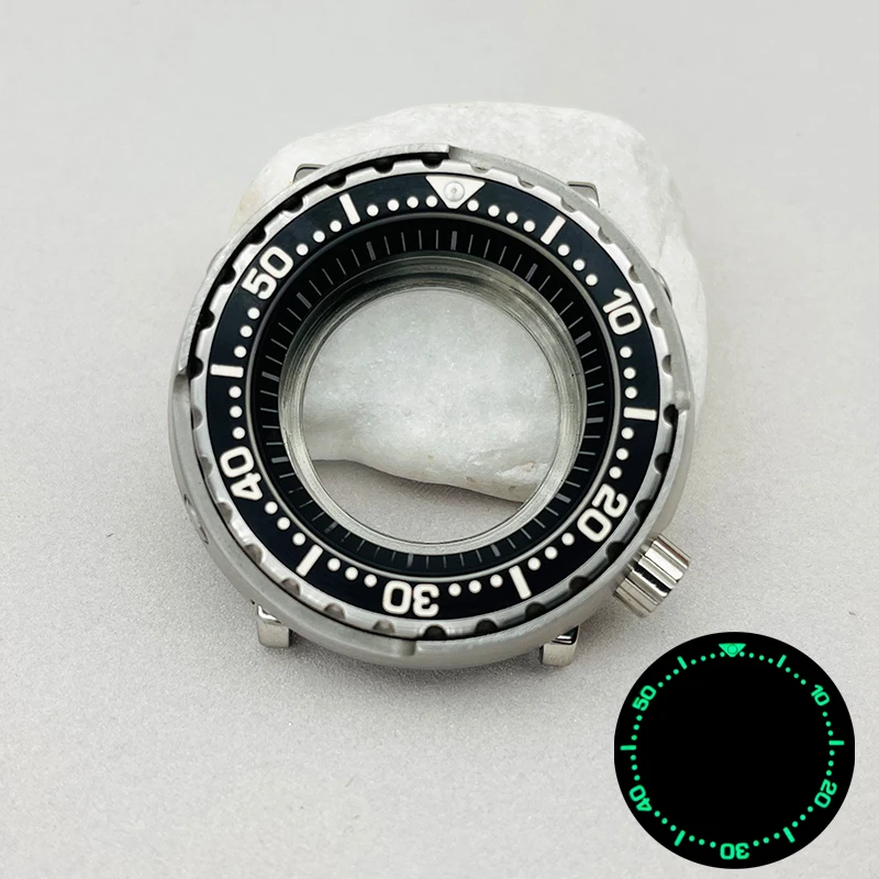 

Mod 47mm Watch Case Luminous Steel Bezel Insert Fits Seiko Tuna Canned NH35 NH36 7S26 Movement Men Watch Repair Replace Parts