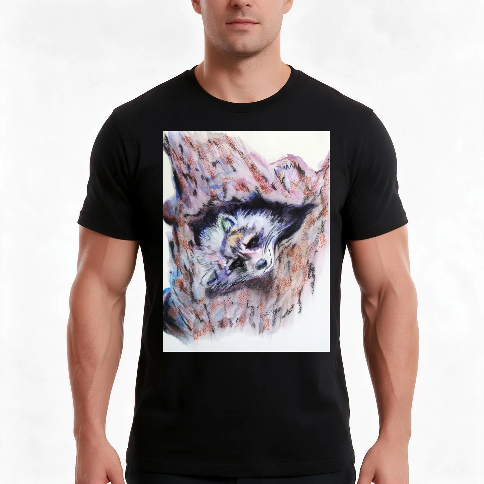 A laughing raccoon T-Shirt, Summer Casual Cotton Tee, Oversized Streetwear Tops, Vintage Graphic Print, Loose Fit Short Sleeve