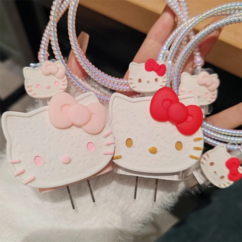 Sanrios Hellokittys Kuromi 3D Cartoon Charging Cable Protector Saver Cover for Iphone Cute Charger Cable Cord Charging Accessory