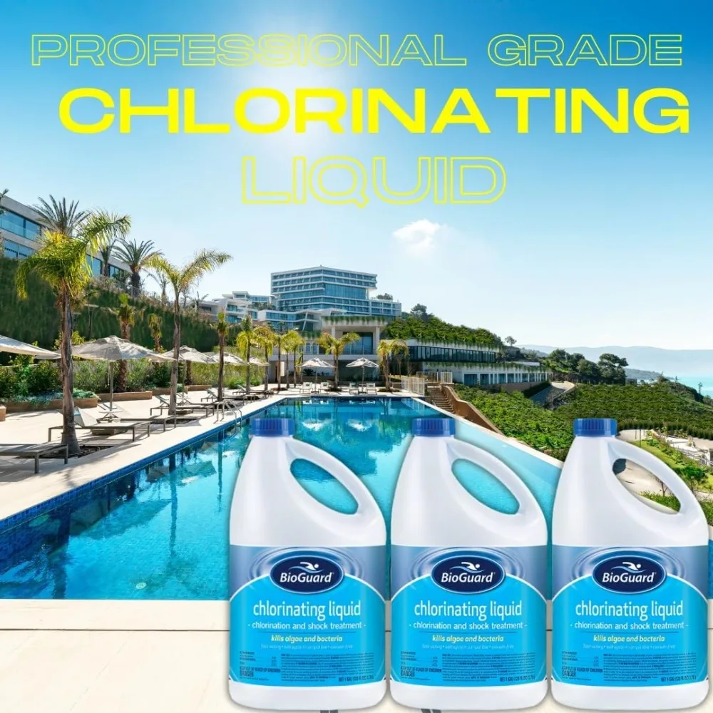 BioGuard Chlorinating Liquid 2 Pack Liquid Shock Disinfectant Increase Chlorine Level Swimming Pool Spa 2 Gallons Tips E Book