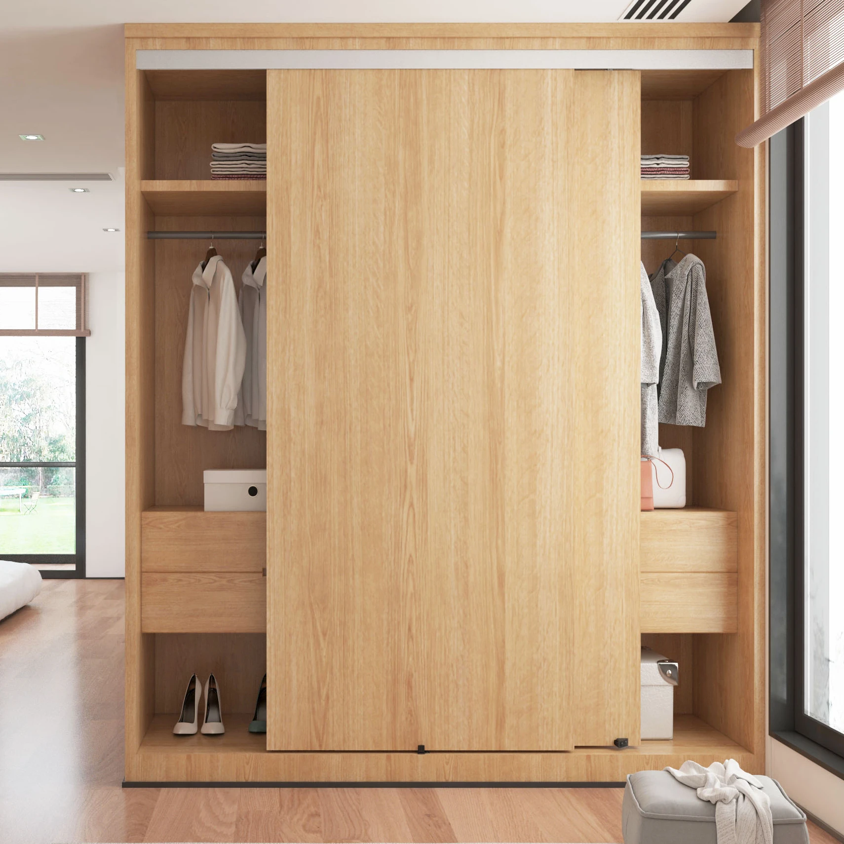 Interior Hot Selling  3-Wheel Hanger Bypass Closet Door Hardware Kit Wardrobe Door for Bedroom