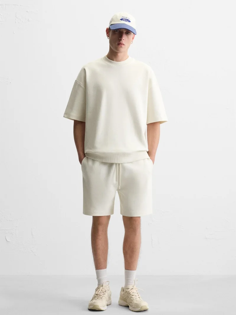 

Summer New Men's Loose Fit Double-sided Texture ort Sve T-irt Hoodie Set Casual Faion Anti-wrinkle Maintained