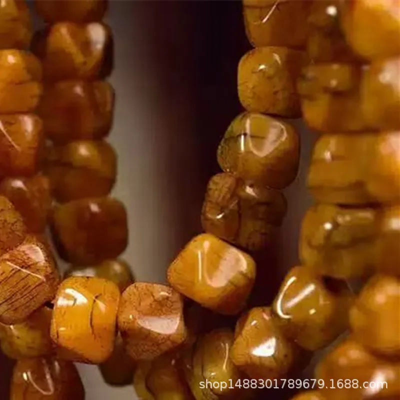 Hand-carved cow bone beads 108 beads Buddhist prayer beads long string, Tibetan ethnic style for display and enjoyment