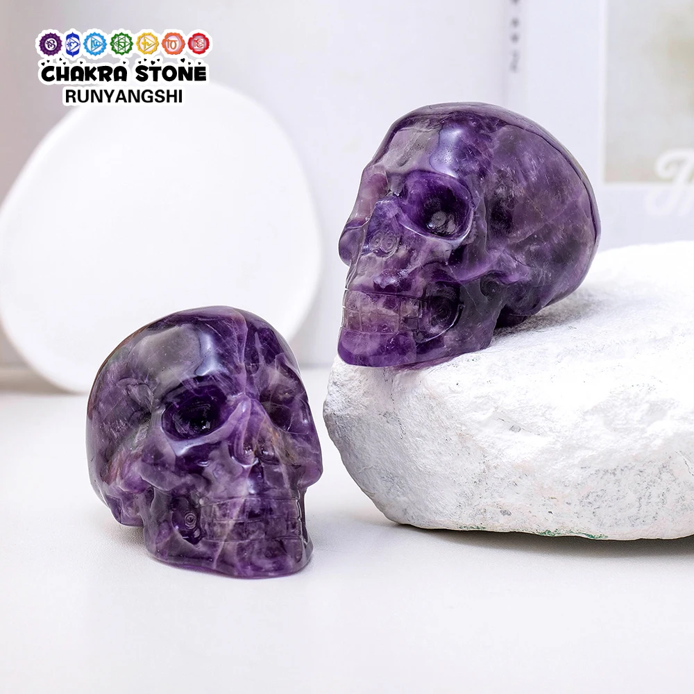Natural Crystal Amethyst Skulls Hand Carving Statue Home Desk Ornament Decoration Reiki Healing Fengshui Collection Gifts
