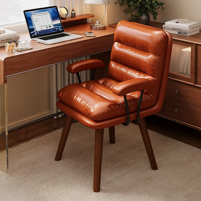 Ergonomic Swivel Office Chair Wooden Computer Gaming Chair Double Backrest Home Desk Chair for Long