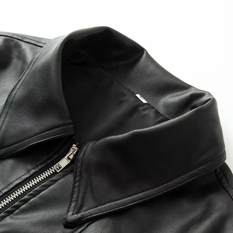 Women Jacket with Zipper Autumn Fashion European style Long Sleeve Lapel Collar Women's Leather Coats Female Chic Tops