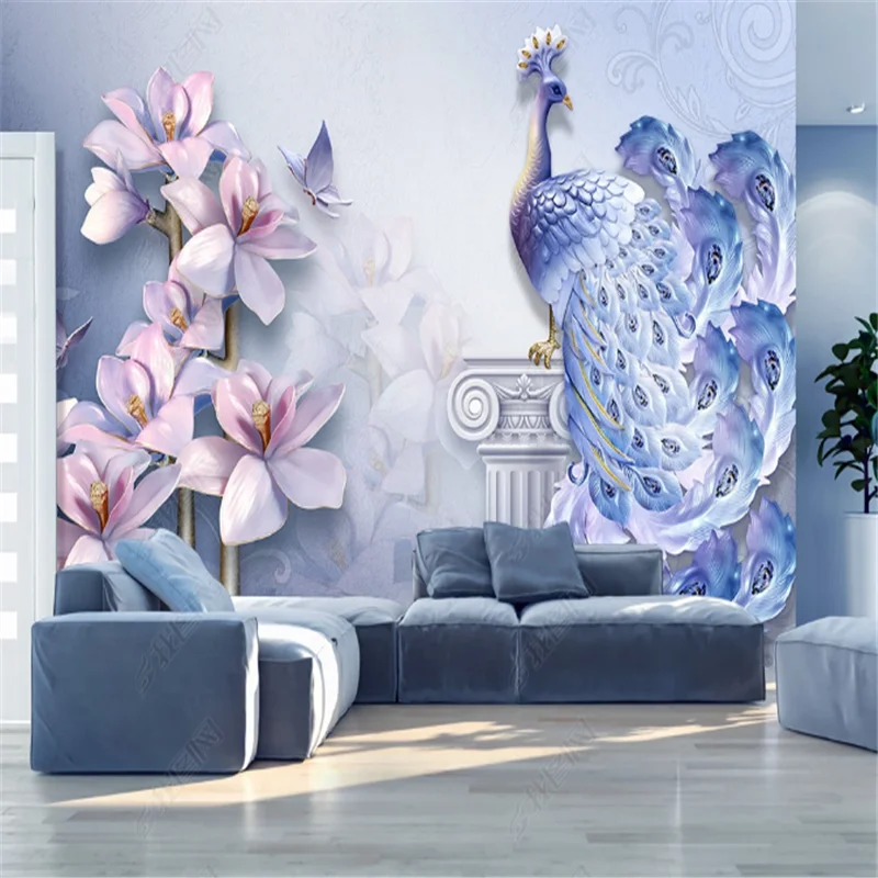 

Fresh Mural Wallpaper 3D For Living Room Embossed Peacock Magnolia TV Background Wall Papers Home Decor Bedroom Wallpapers