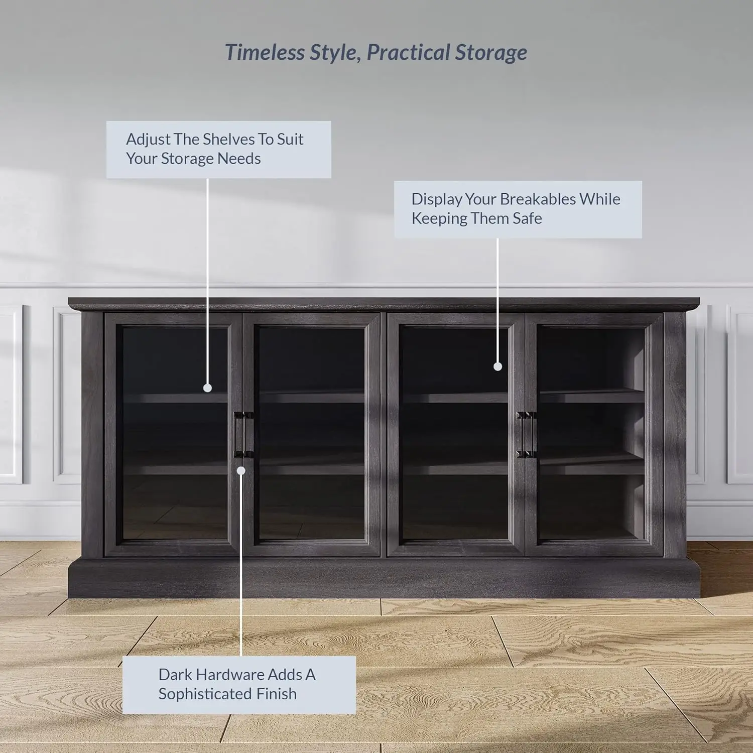 Armoire de rangement en verre avec étagères réglables, buffet, planche, table console, salon, 70 po