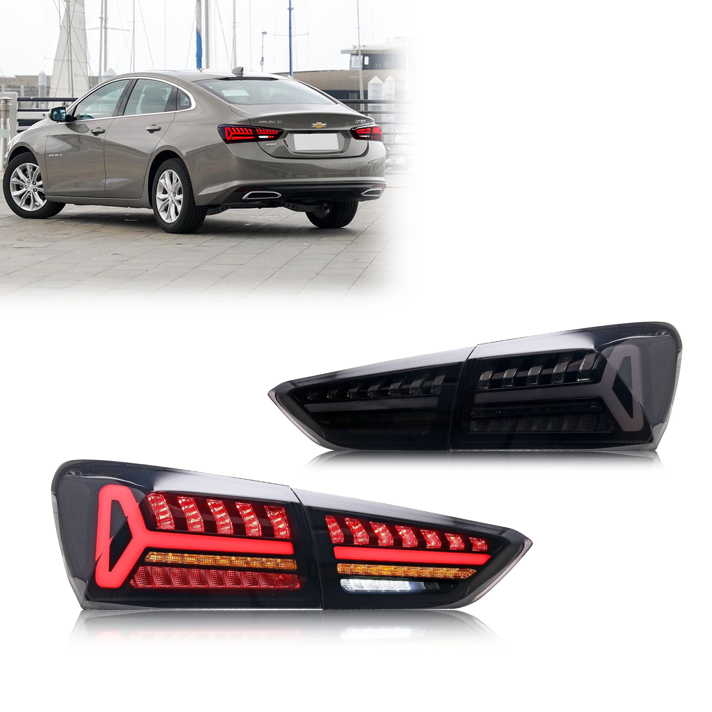

Светодиодные задние фонари для Chevrolet Chevy Malibu 2019-2025 LS LT RS, последовательный поворотник, анимация запуска, черные задние фонари в сборе