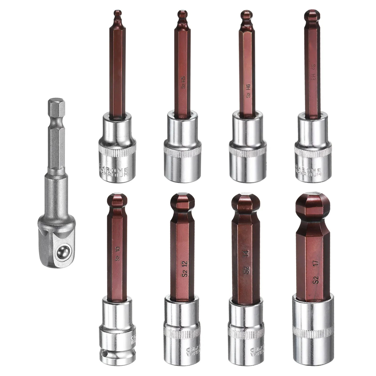 9pcs Ball End Hex Bit Socket 1/2