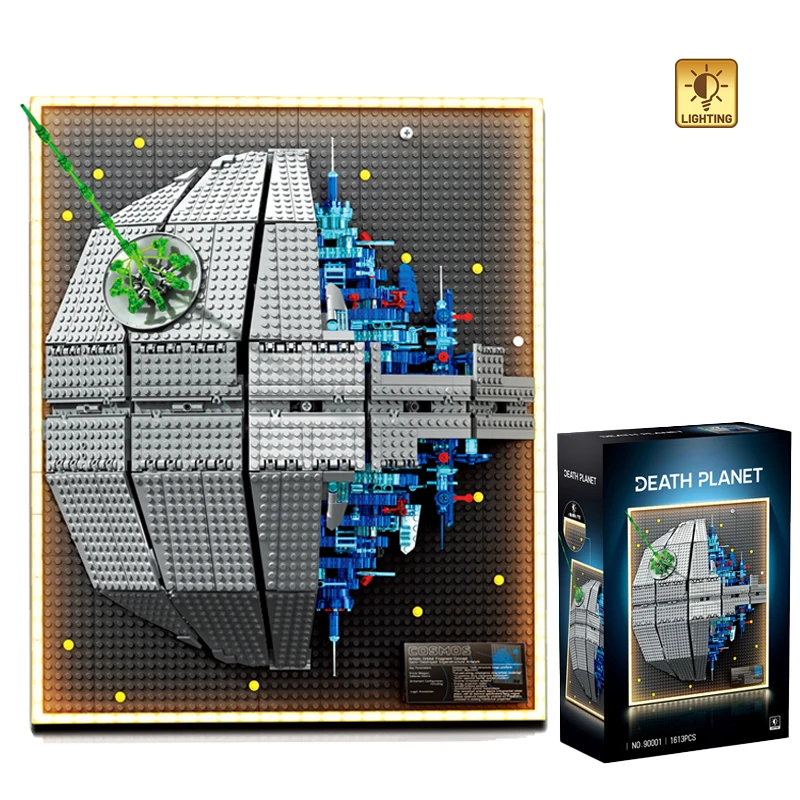 1613PCS Creative Mural Death Planet Model Building Blocks With LED Light Construction Bricks Toy Good Gift for Friends
