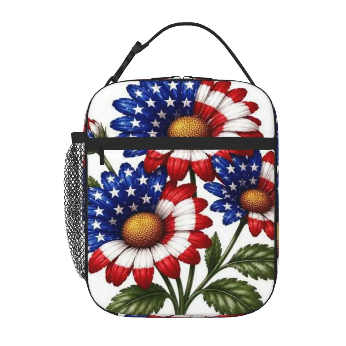 Bestselling Patriotic Garden Flowers America Monochrome Food Tote Bag Kindergarten Snack Lunch Tote