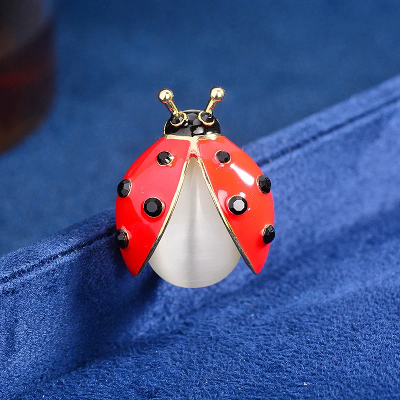 Cute Ladybug Brooches For Women Unisex Opal Red Enamel Beetle Insects Party Casual Brooch Pins Gifts
