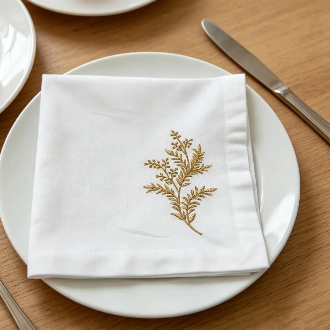 Set of 6 Golden Leaf Napkin Cloth Tableware Pad Linen Cotton Square Towel Embroidery Tablecloth Towel for Wedding Party Birthday