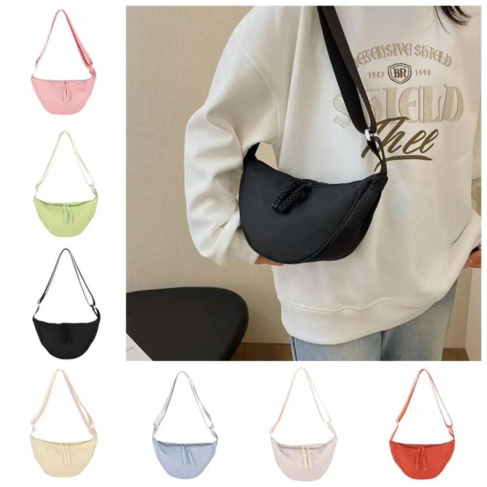

Simple Nylon Hobo Crossbody Bag Handbag Underarm Bag Half-moon Bag Large Capacity Solid Color Canvas Dumpling Bag Unisex