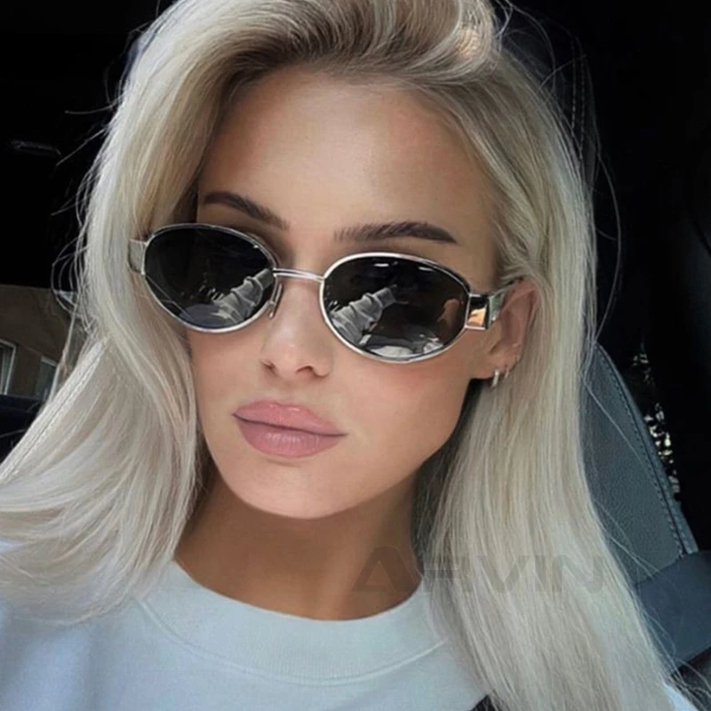 Metal Frame Oval Sunglasses Women 2024 Brand Designer Fashion Luxury Shades UV400 Eyewear Men Vintage Sun Glasses