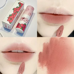 6 Color Brown Pink Lip Glaze Matte Liquid Lipstick Cute Strawberry Waterproof Velvet Nude Red Lip Mud Cheek Rouge Tint Cosmetics