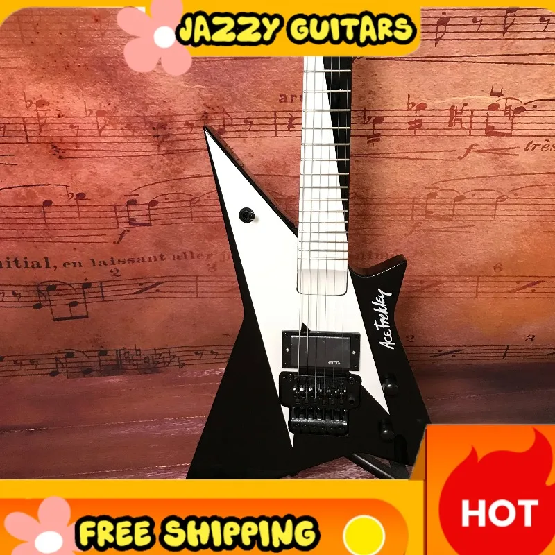 Washburn 1978 Ace Frehley Axe Electric Guitar, Black & White Color High Output HH Pickups Thrash Metal Shred Professional Guitar