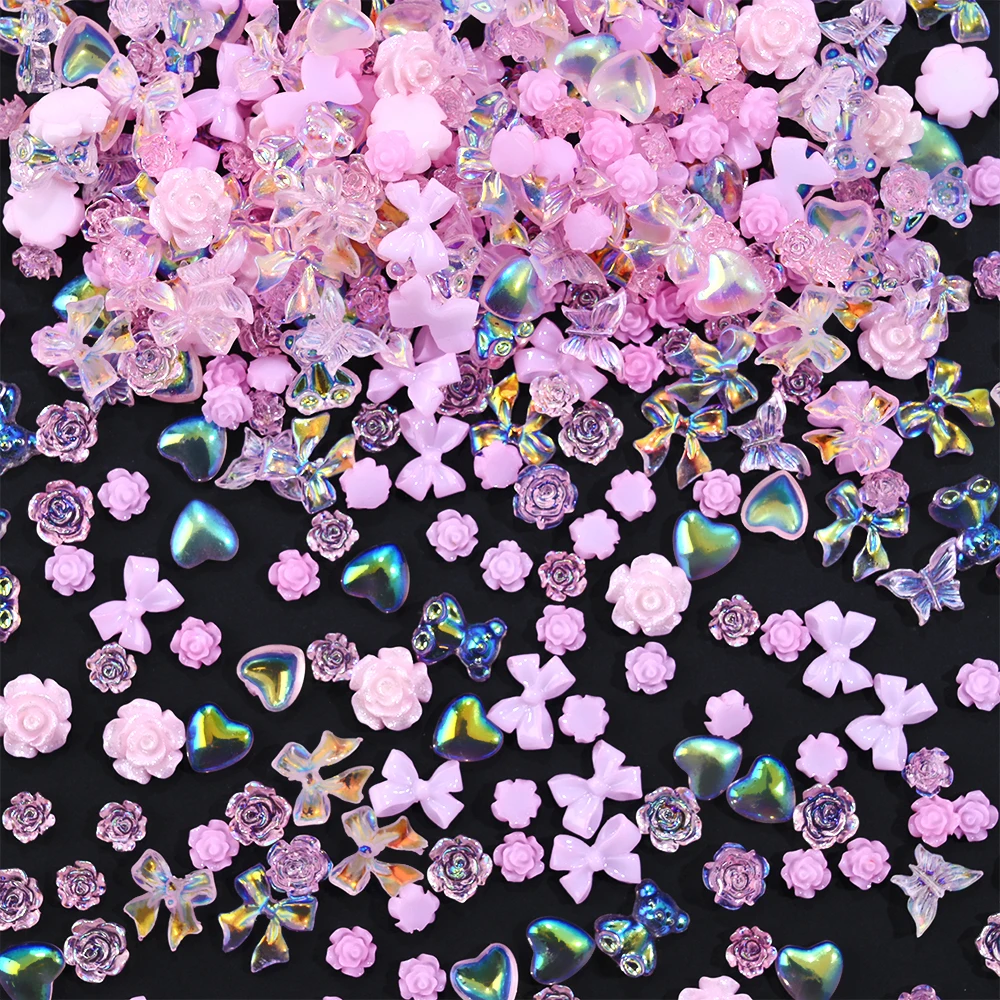 50g 3D Strikken/Rose Bloem/Liefde Hart/Vlinder Nagel Charmes Gemengd Roze Acryl Nail Art Decoratie Kawaii Y2K Craft Nagelbenodigdheden *