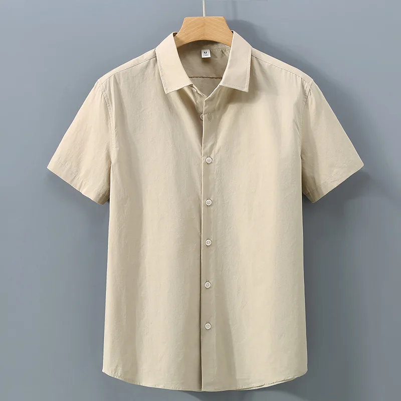 Men's Summer Solid Color Lapel Short Sleeve Shirt Cotton Breathable Office Business Casual Shirts Custom Printed Shirts for Men