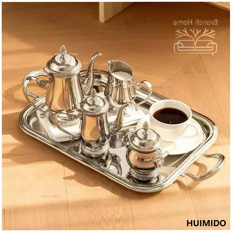 Exquisite Creativity Stainless Steel Coffee Pot Tray European Style Modern Coffee Shop Afternoon Tea Decoration Teapot Pallet