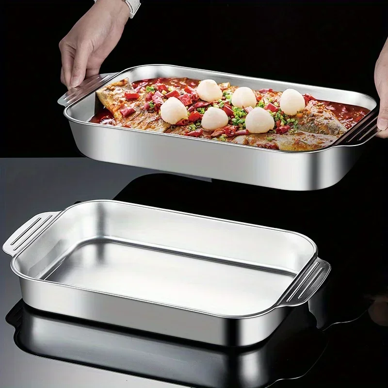 Roaster Pan Rectangular Fish Baking Pan Stainless Steel Roasting Non-Stick Grilling Trays Oven Accessories Kitchen Baking Tool