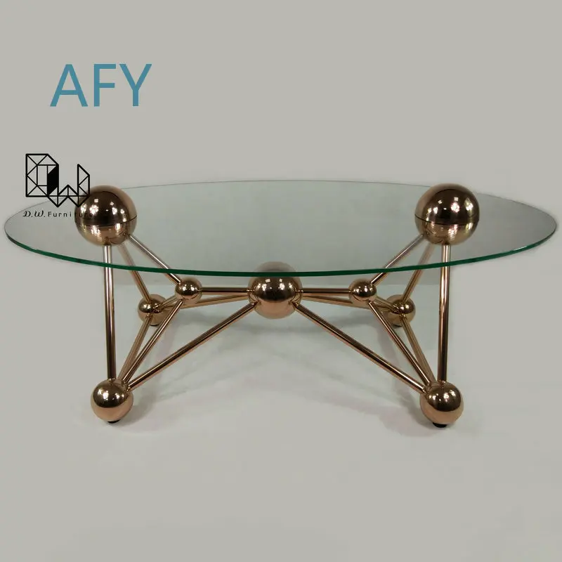 Nordic Minimalist Stainless Steel Rose Gold Plated Glass Coffee Table for Living Room Hotel Decor Geometric Round Side Table