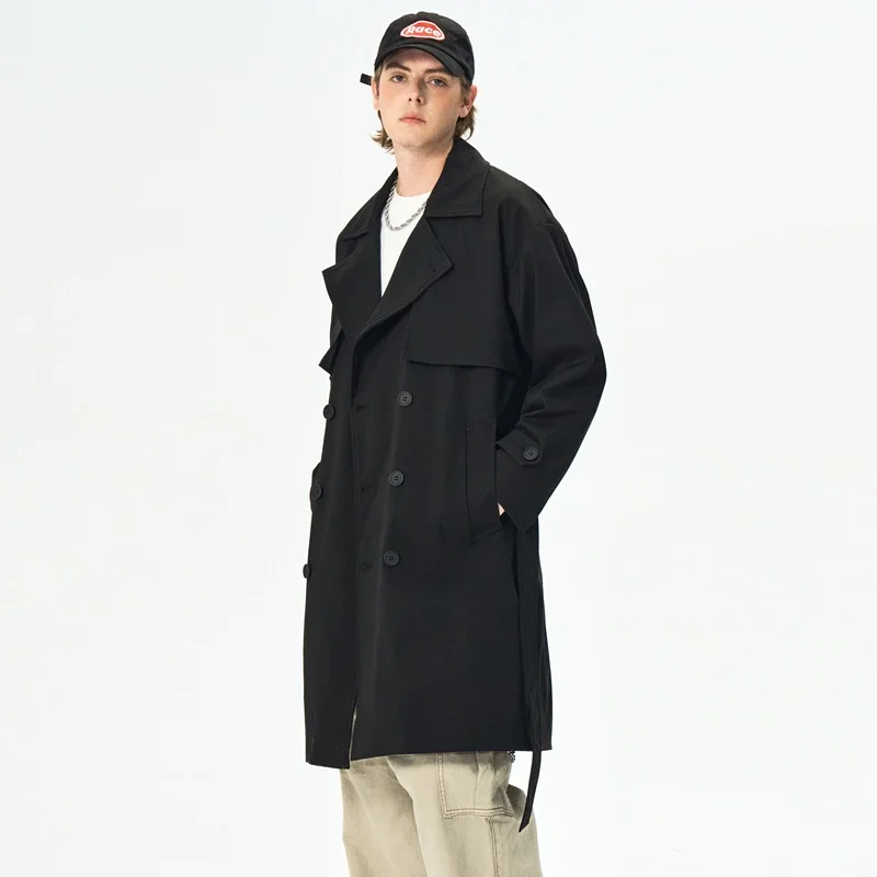 

Spring Trench Coat Men Windbreaker Trenchcoat Male Solid Double Breasted Business Casual Loose Long Overcoat Man Streetwear 2025