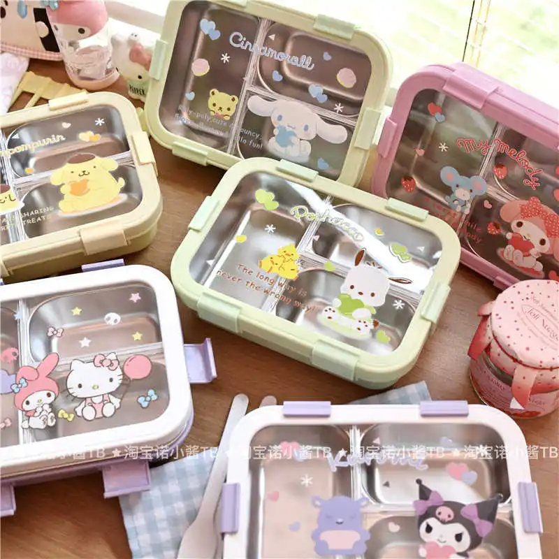 

Cute Thickened Sealing 304 Stainless Steel My Melody Hellokittys Bento Box Student Breakfast Sealing Separation Tableware Set