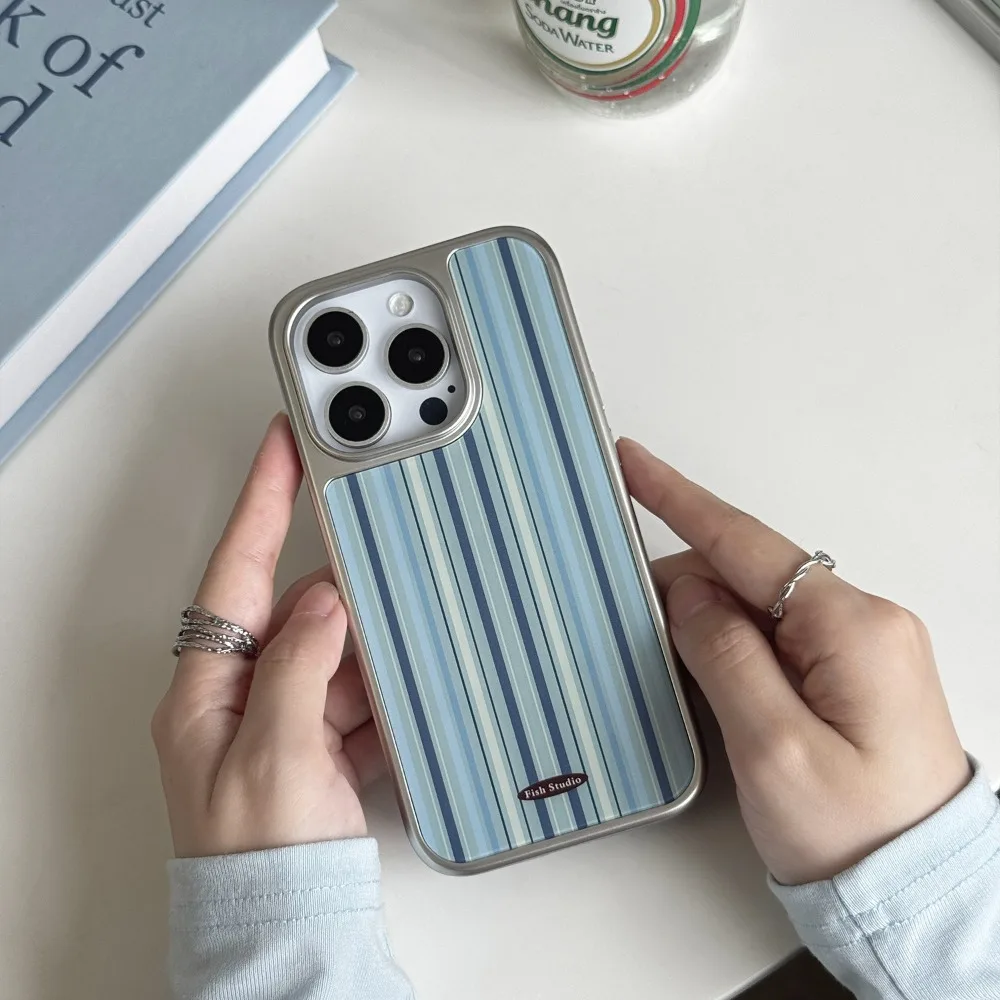 Blau-graue Streifen SILBER Kante Epoxy Handyhülle TPU Sturzsicher Für iPhone XR/11/12/13/14/15/16/17 Pro Max