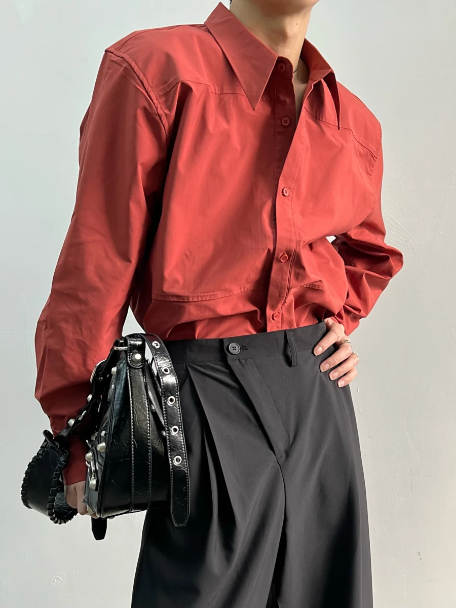 

Faionable Loose Long Sve Pure Color irt for Men Spring Autumn Season Sli Tailoring Trendy Brand Youth Culture