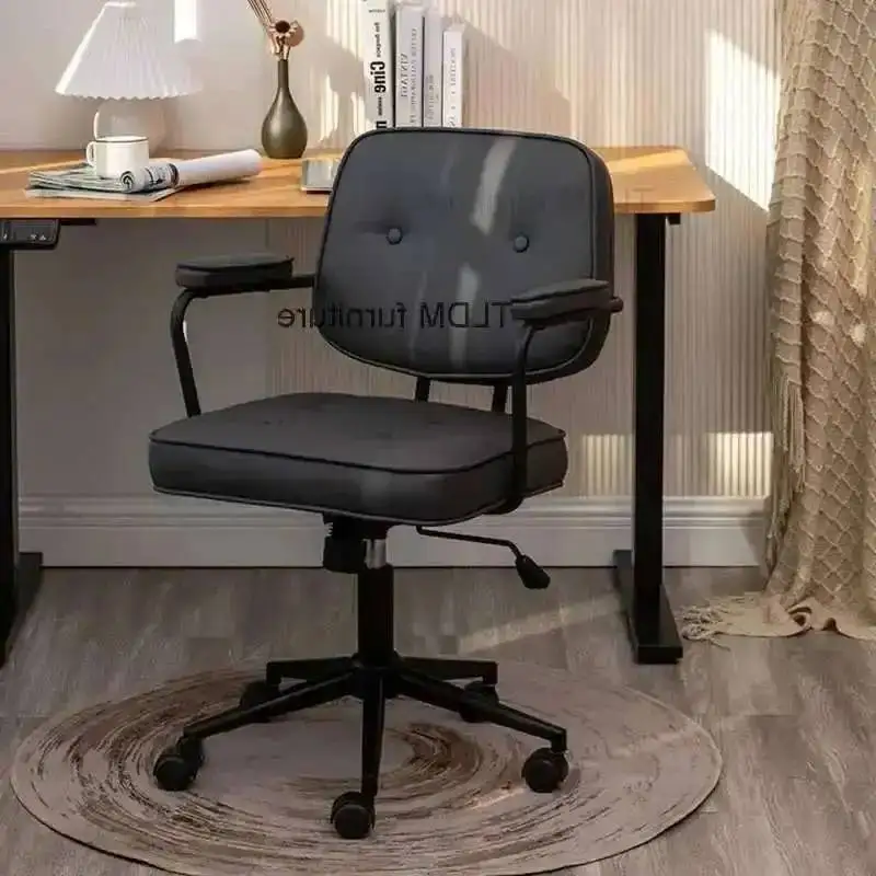 Sillas de diseño de oficina de cuero sedentario nórdico de lujo para oficina, muebles ligeros, silla cómoda para ordenador, silla Retro