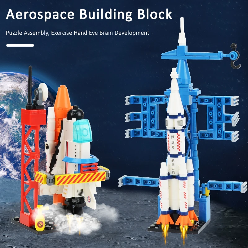 Aviation Spaceport Model Space Shuttle Rocket Launch Center Construction Building Blocks Spaceship Kids Bricks Creative Toys