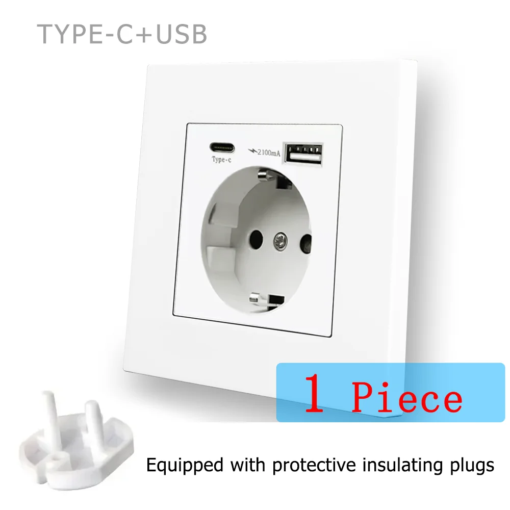 16A EU Standard Wall Socket with Type-C USB Charging Outlet White Flame Retardant PC Panel AC 110-250V Power Electrical Outlet view 3