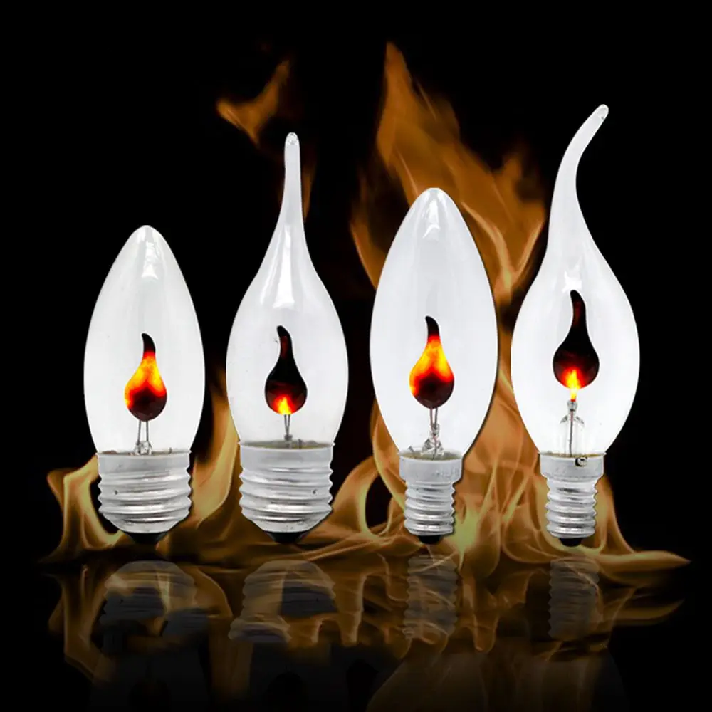 Retro cintilação fio de tungstênio poupança energia efeito chama vela cauda ponta vela lâmpada luz da noite lâmpada led