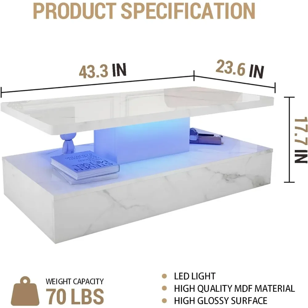 Mesa De Café De Mármore LED Com Superfície De Alto Brilho, Mesa De Café Moderna, Mesa De Café Branca, Venda De Primavera