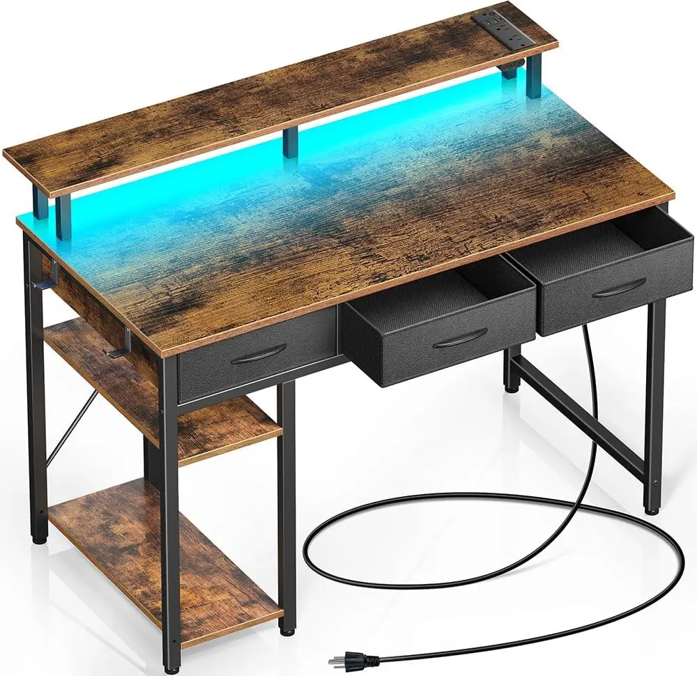 Computer desk, 39 inch home office desk, writing desk with monitor stand, modern home office desk, Rustic Brown