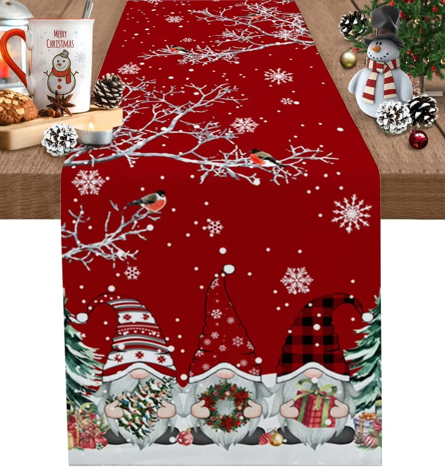 عيد الميلاد رمادي جنوم الخيال مفرش طاولة الثلج 2026 | سانتا كلوز آند سنو | ديكور الطاولة | حزب الحزب | السنة الجديدة | الجمعة السوداء