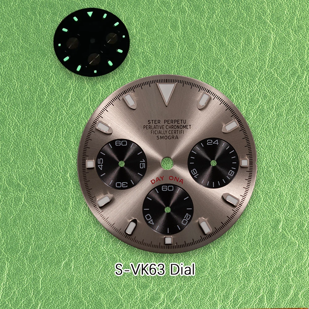 S Logo Dial 29.5mm Panda VK63 dial rose gold inner circle Green Luminous Fit VK63 Movement Watch Modification Accessories