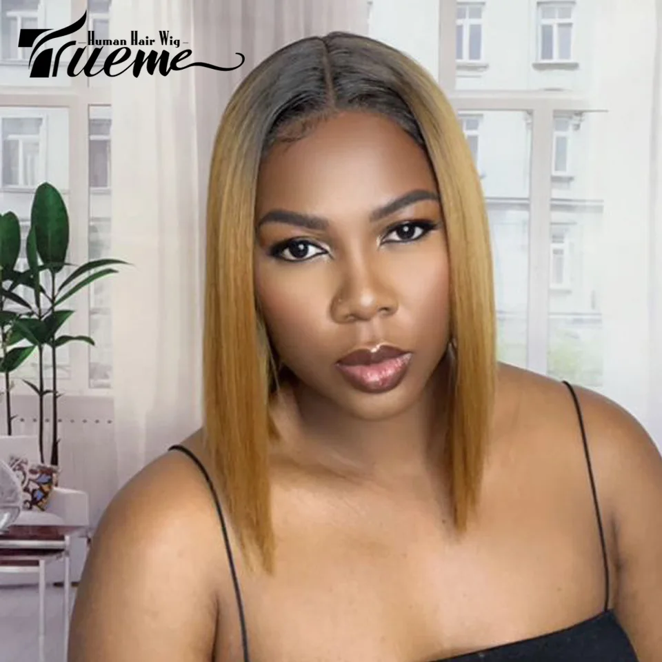 

Trueme Honey Blonde Short Straight Bob Wig Lace Front Human Hair Wigs For Women Ombre Red Pre Plucked Brazilian Bob Lace Wigs