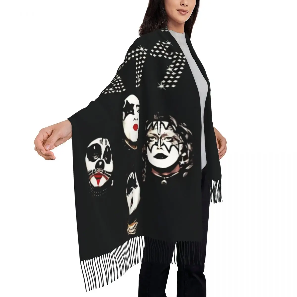 Custom Print Kiss Rock Metal Band Scarf Men Women Winter Fall Warm Scarves Shawls Wraps