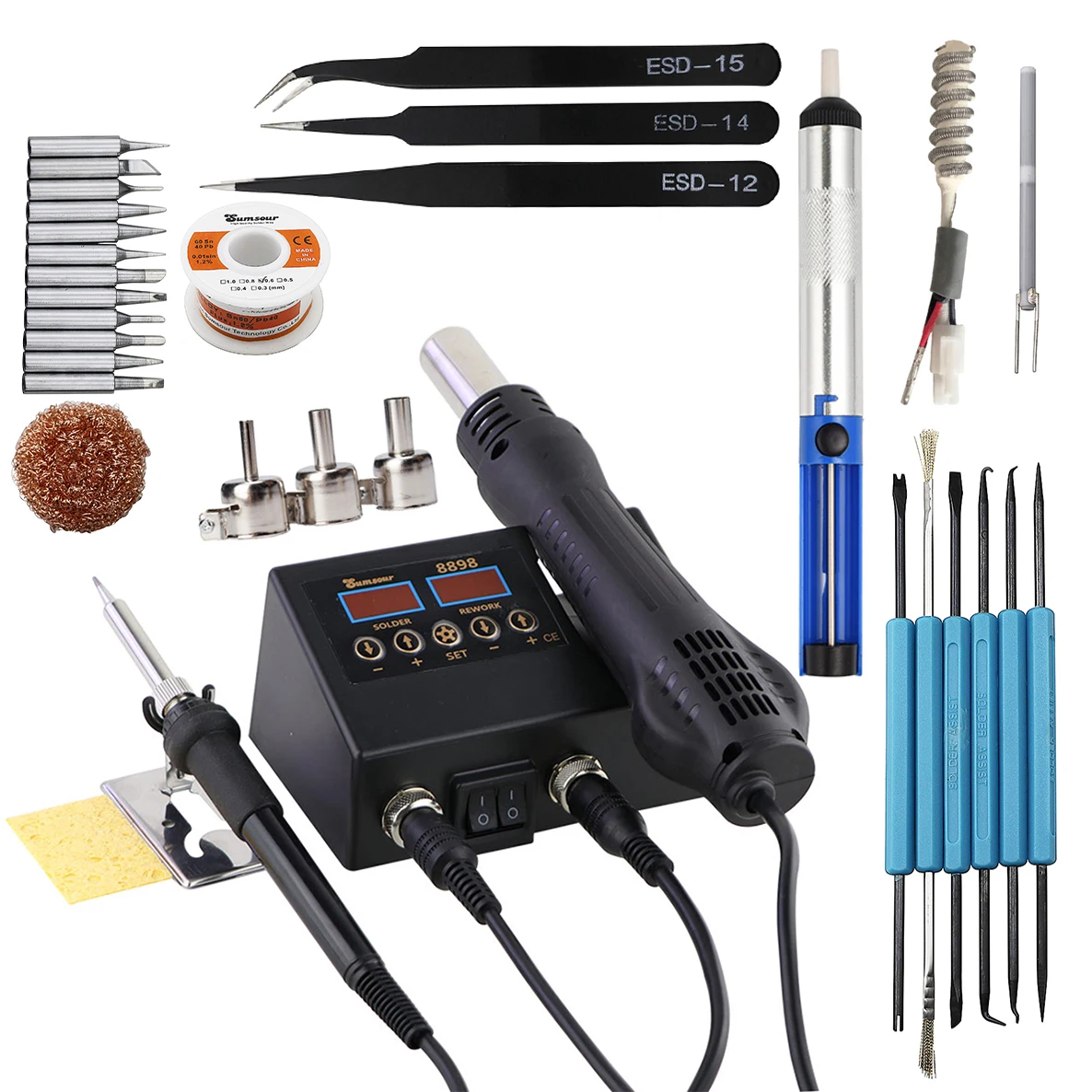 Estación De Soldadura 2 En 1 Con Pistola De Aire Caliente 750W Y Soldador 60W – Pantalla LED Digital, Calentamiento Rápido – Para SMD Y Reparaciones