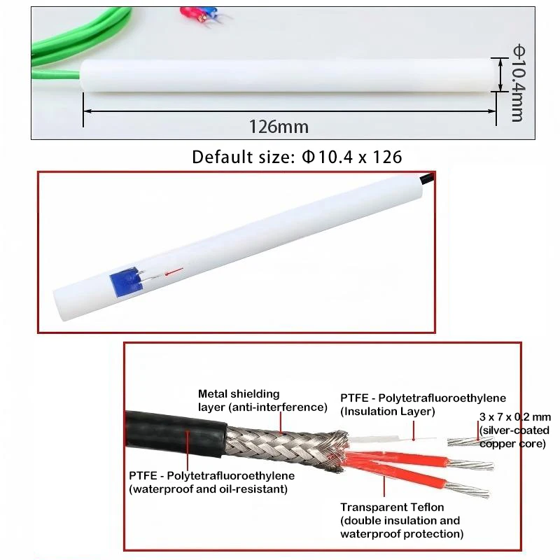 PT100 thermal resistance probe made of Teflon temperature sensor with optical rod probe - temperature sensing, corrosion resista
