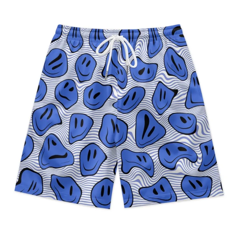 Blue Smiley Face Print Men's Drawstring Waist Polyester Shorts Quick Dry Breathable Beach Shorts Casual Sport Shorts