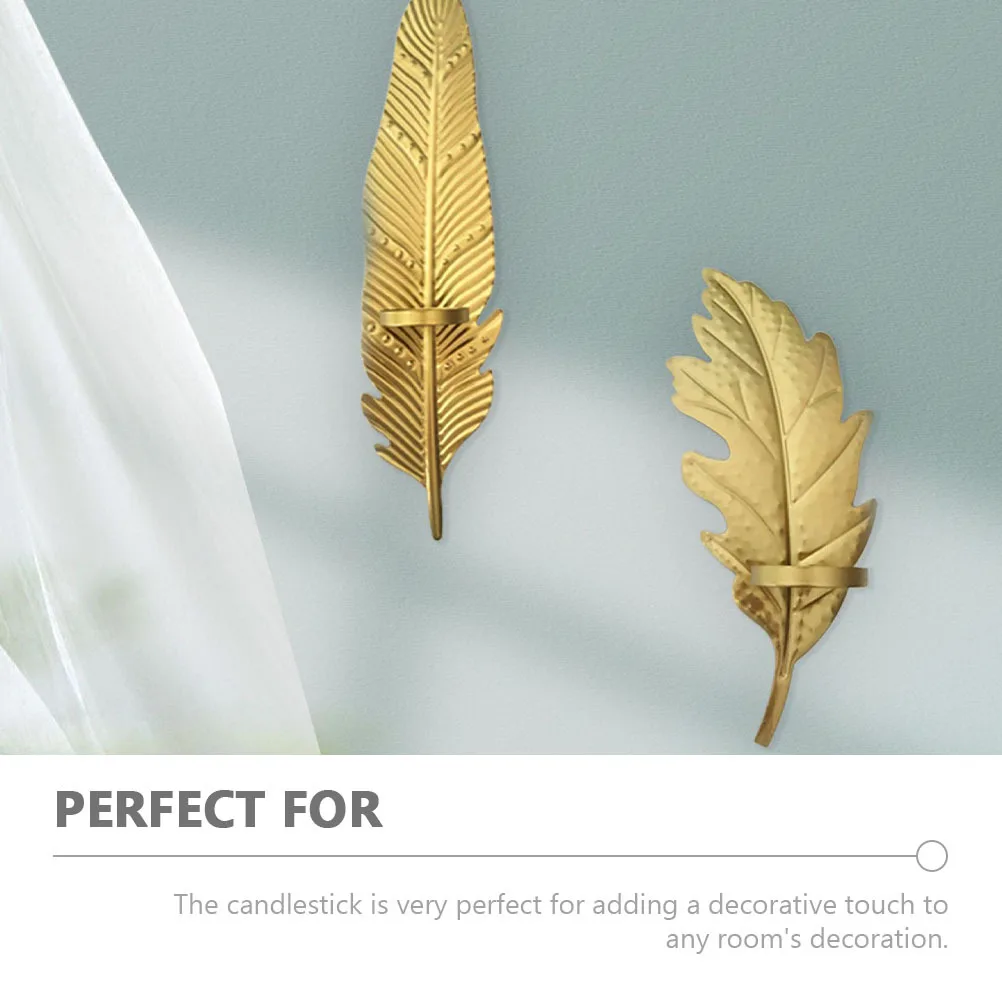 2Pcs Leaf Shape Metal Wall Mounted Holder Decorative Candlestick Stand Nordic Style Home Decor Romantic Wall