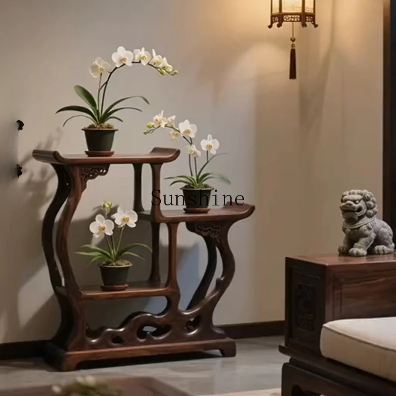 

Simple modern light luxury new Chinese solid wood flower stand living room rack