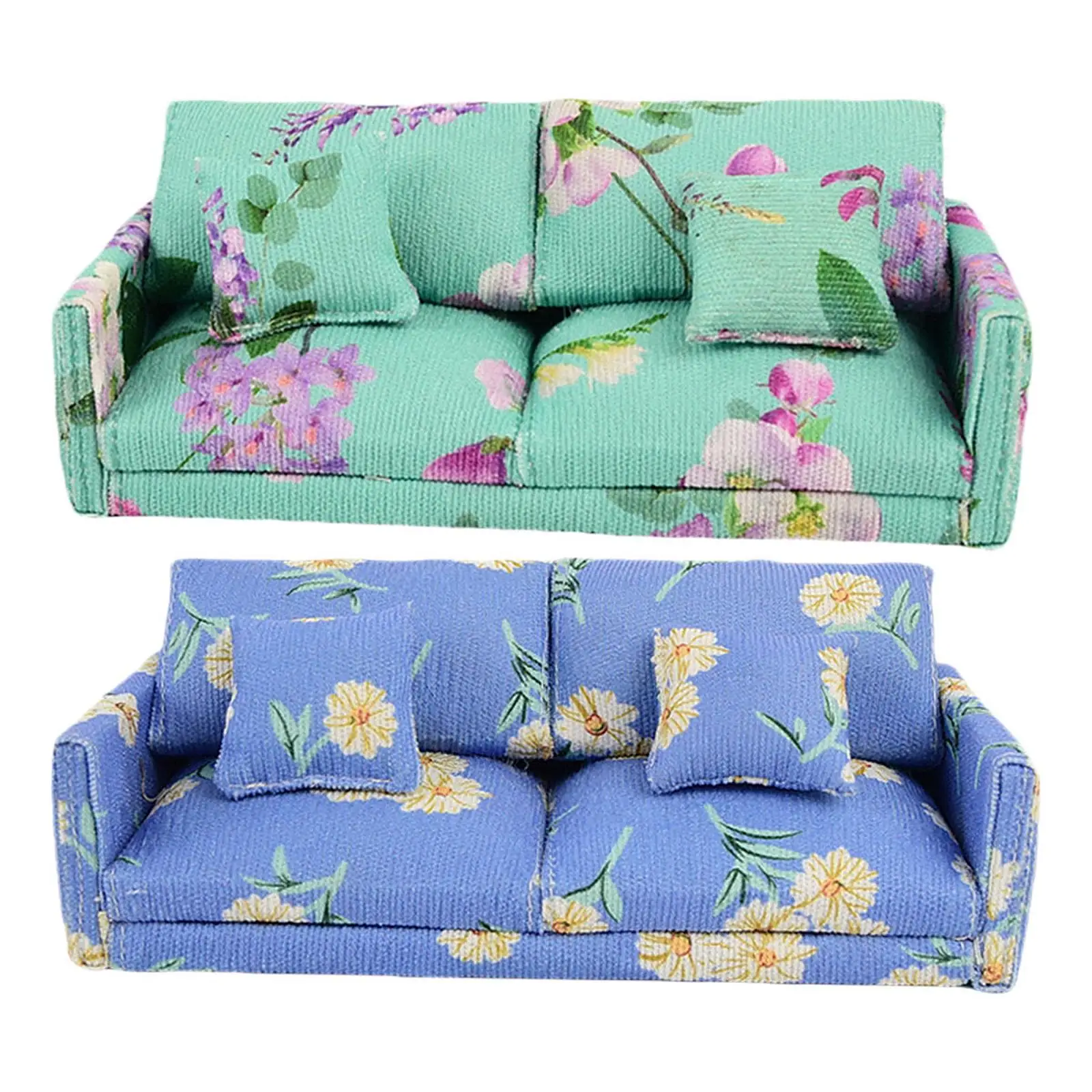 Dollhouse Sofa Couch 1/12 Scale Sofa Decorative Dollhouse Furniture for Dollhouse Micro Landscape Diorama Living Room Ornaments