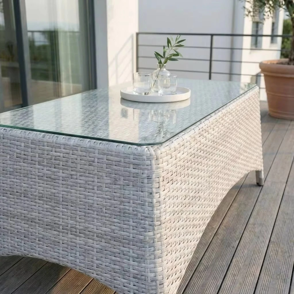 do- Edinburgh Rattan Aluminium Frame V Weaving Coffee Table with Glass Top for Outdoor Courtyard