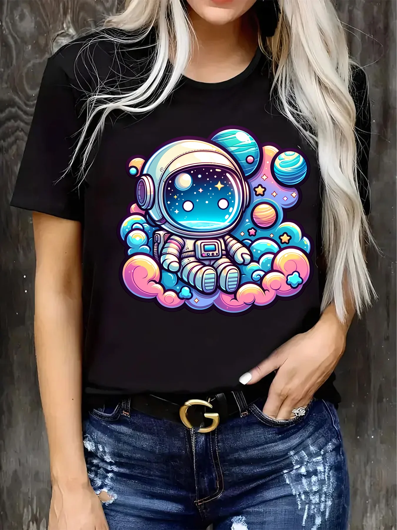 2025 نمط إلكتروني جديد مطبوع للجنسين موضة الشارع بأكمام قصيرة من القطن الخالص ورقبة مستديرة وأكمام قصيرة