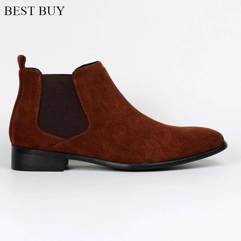 Men\'s frosted suede leather Chelsea Boots square toe men\'s autumn shoes with stylish men\'s ankle boots large size 40-50